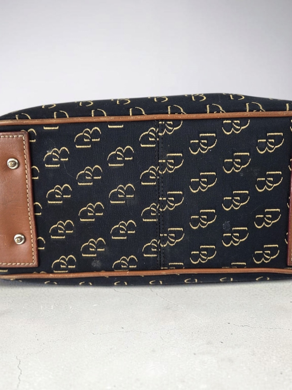 Dooney & Bourke Black Monogram Satchel with Brown Leather Trim - Picture 7 of 16